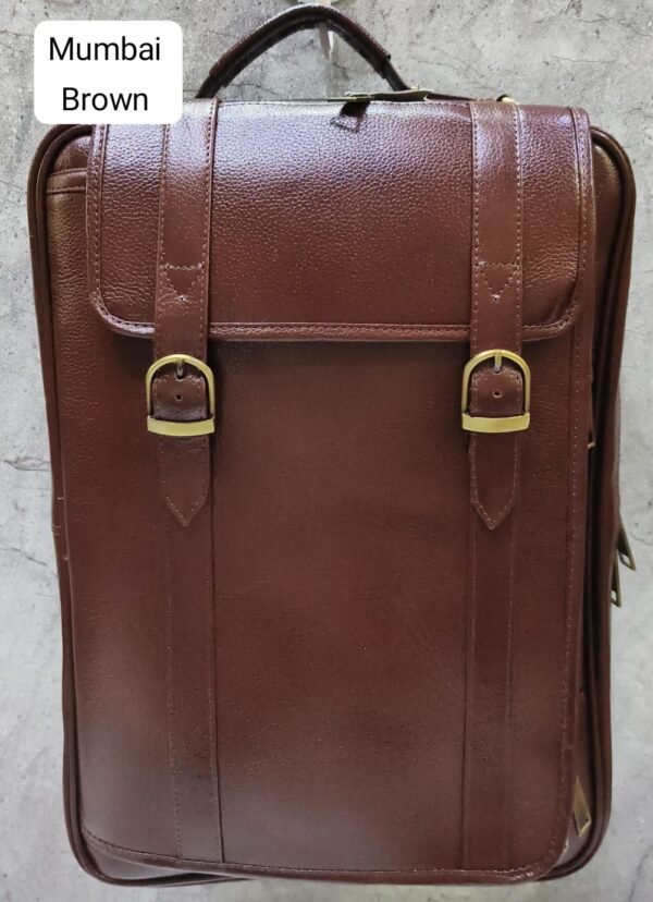 Leather Craft Mumbai Brown Genuine Leather Backpack for Work and Travel