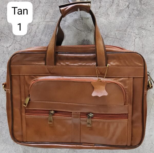 Leather Craft Tan Leather Laptop Bag with Multi-Pocket Design