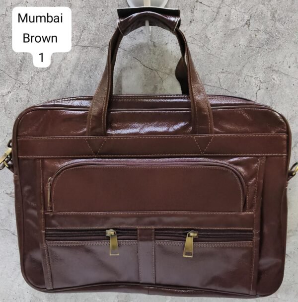 Leather Craft Mumbai Brown Leather Laptop Bag with Multi-Pocket Design