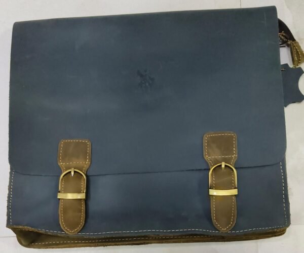 USPA Genuine Leather Modern Two Tone Messenger Bag - Stylish and Durable Office Laptop Bag with Buckle Closure