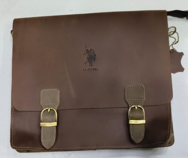 USPA Genuine Leather Premium Brown Messenger Bag - Stylish and Durable Office Laptop Bag with Buckle Closure