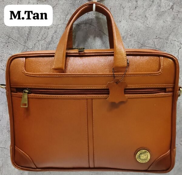 Leather Craft Pure Leather Laptop Bag With Medium Tan Color