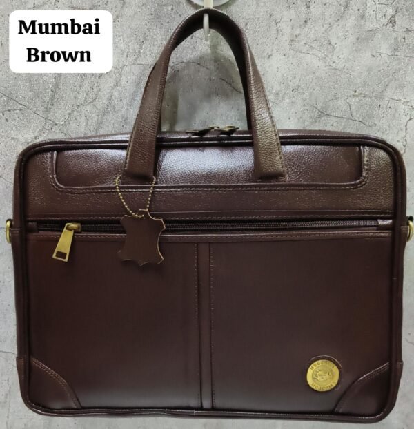 Leather Craft Pure Leather Laptop Bag With Mumbai Brown Color