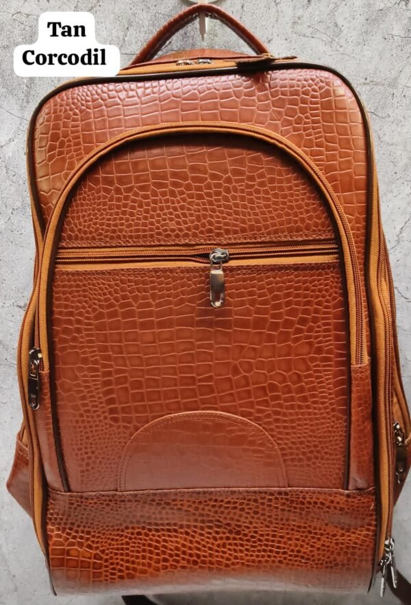 Leather Craft Tan Crocodile Textured Pure Leather Backpack