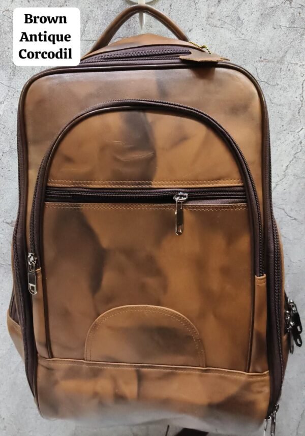 Leather Craft Brown Antique Crocodile Textured Pure Leather Backpack