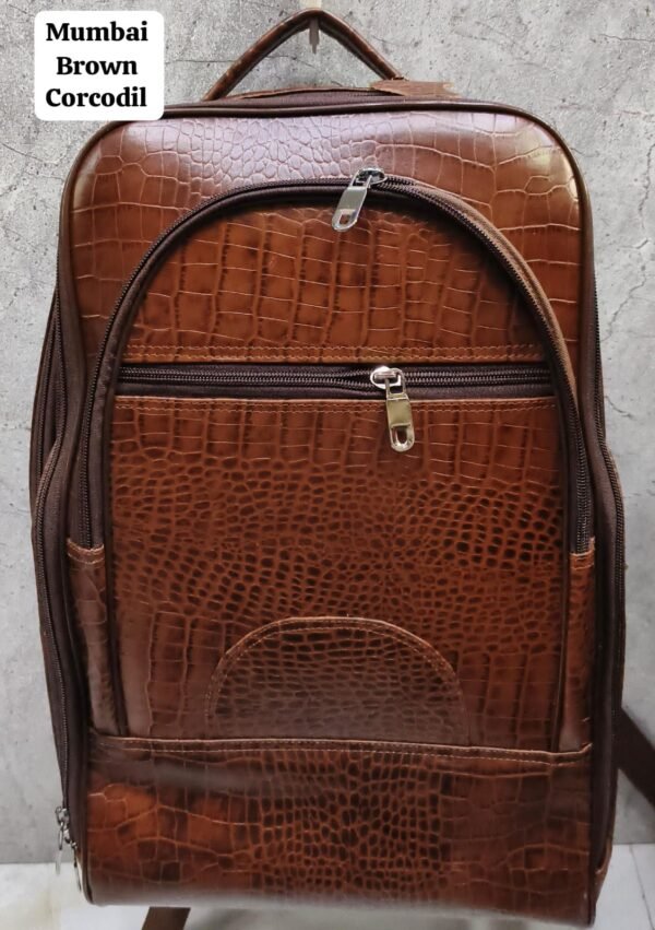 Leather Craft Mumbai Brown Crocodile Textured Pure Leather Backpack