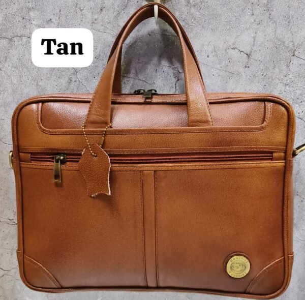 Leather Craft Pure Leather Laptop Bag Multiple Compartments With Tan Color