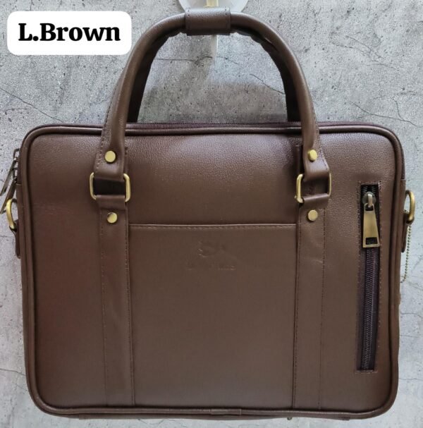 Leather Craft Premium Leather Laptop Bag In Light Brown Color