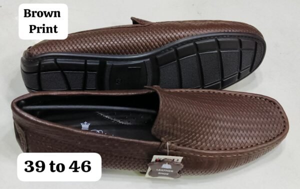 Leather Craft Brown Print Leather Loafers For Men