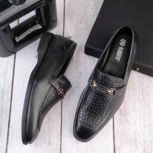 GENUINE LEATHER MEN’S CALABRIA BLACK BUCKLE SLIP-ONS