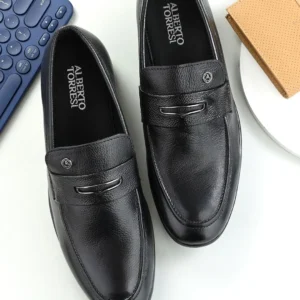 ALBERTO TORRESI GENUINE LEATHER BLACK SLIPON FORMAL SHOES FOR MEN
