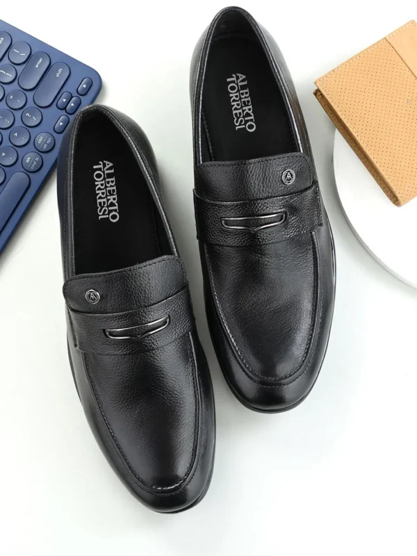 ALBERTO TORRESI GENUINE LEATHER BLACK SLIPON FORMAL SHOES FOR MEN
